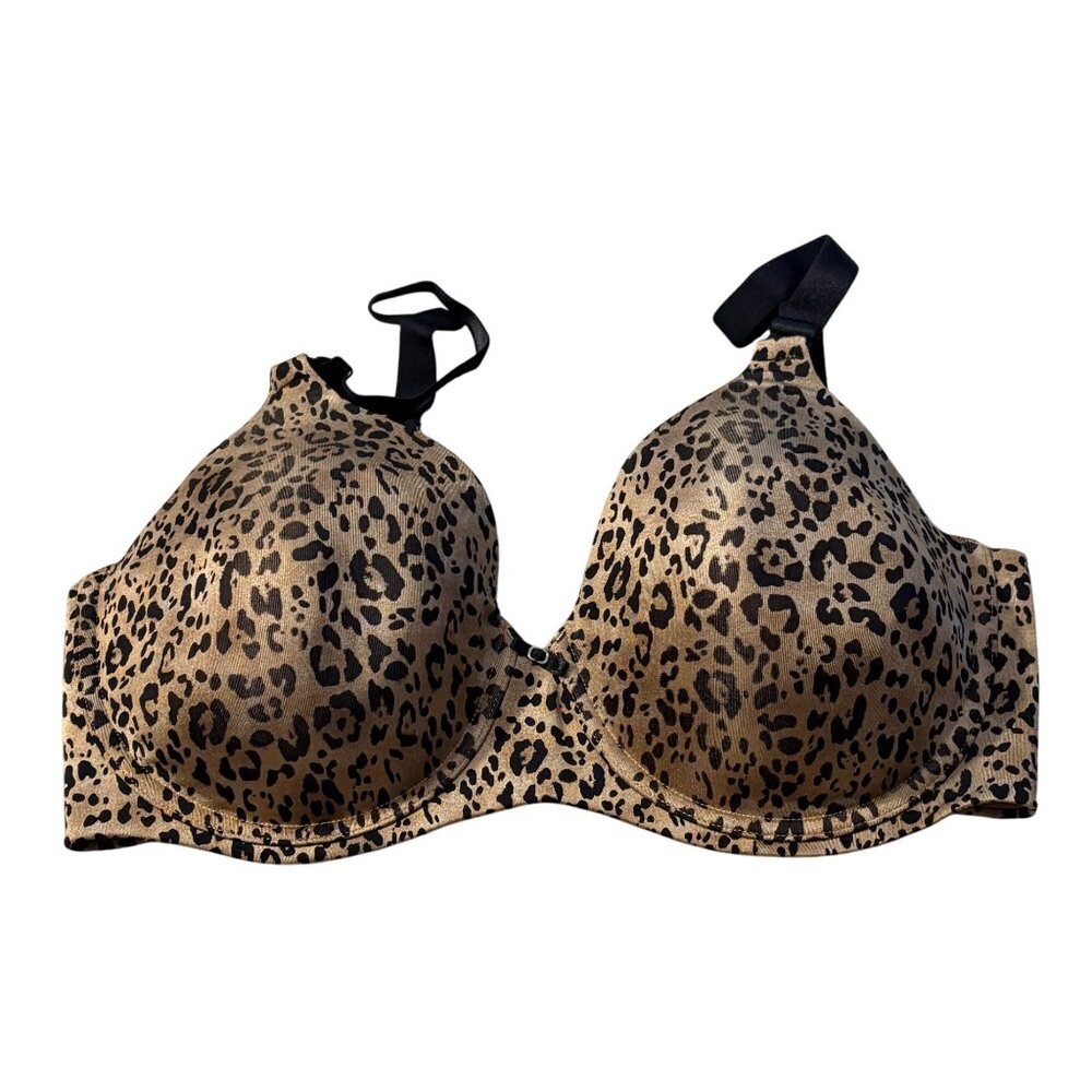 Vanity Fair Leopard Print Bra 38D Beige & Black Nylon/Spandex Underwire Full Cov